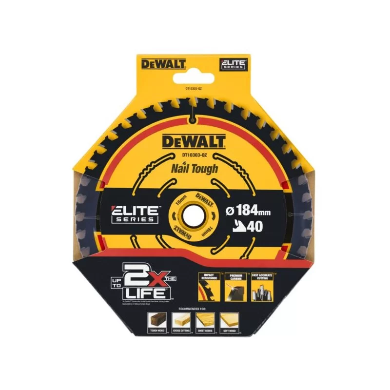 Piła tarczowa 184x16mm drewna ELITE DeWALT DT10303