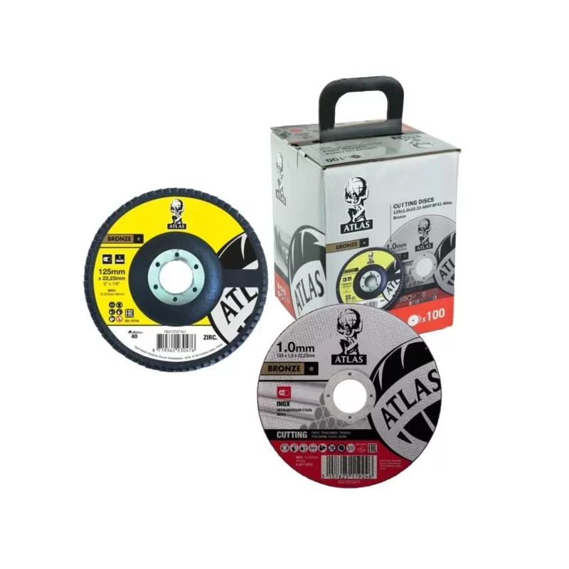 Tarcza do metalu Atlas 850224 125x1,0 mm INOX 100 sztuk i ściernica listkowa