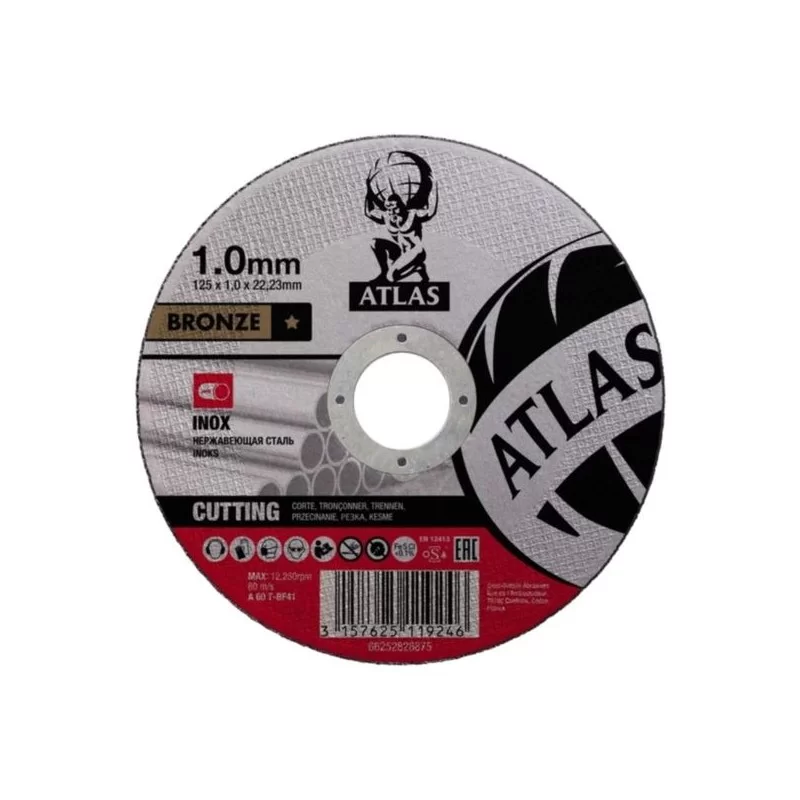 Tarcza do metalu Atlas 850224 125x1,0 mm INOX 100 sztuk i ściernica listkowa
