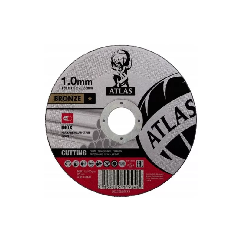 Tarcza do metalu Atlas 850118 125x1,0 mm INOX 100 szt., karta survivalowa