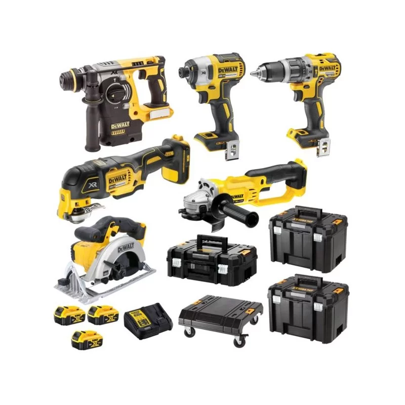 COMBO DeWALT DCK654P3T 6 narzędzi DCD796, DCF887,DCS355, DCG412, DCS391, DCH273 + akcesoria + elementy do transportu zestawu