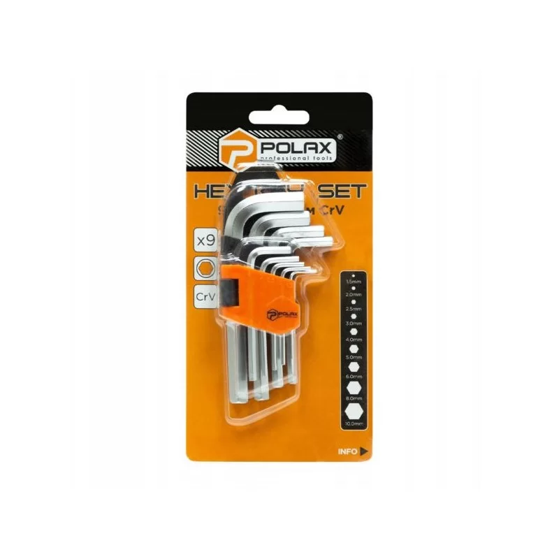 Klucze imbusowe HEX 1,5-10 mm CrV krótkie 9 szt. 25-005
