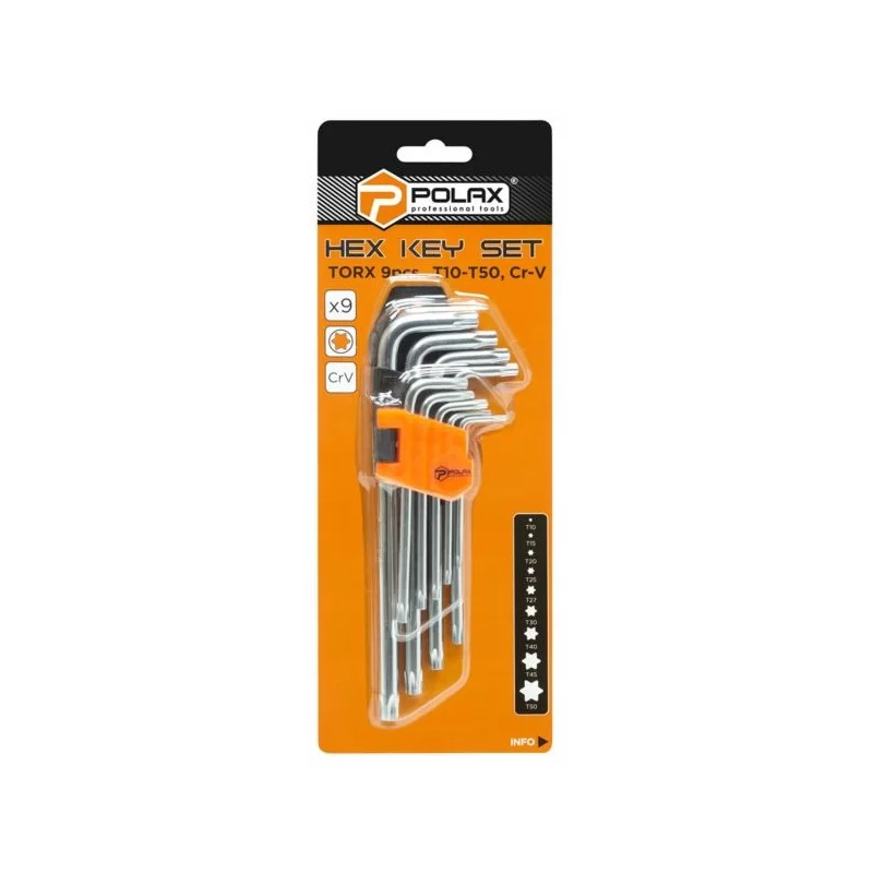 Klucze imbusowe TORX T10-T50 CrV długie 9 szt. 25-008