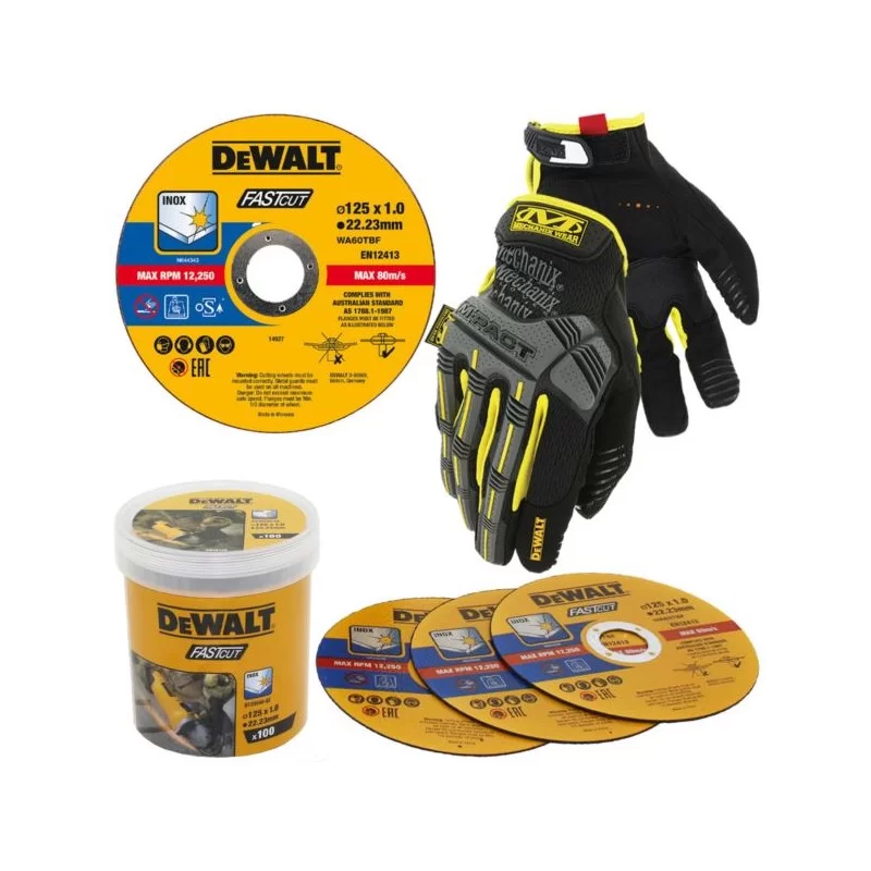 100 tarcz INOX 125x1mm DeWALT DT20540 + rękawice