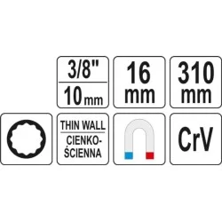 Klucz do świec YATO YT-08164 16mm 3/8" przedłużka