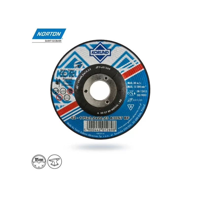 Tarcza do metalu 115x3,0 NORTON KORUND wypukła