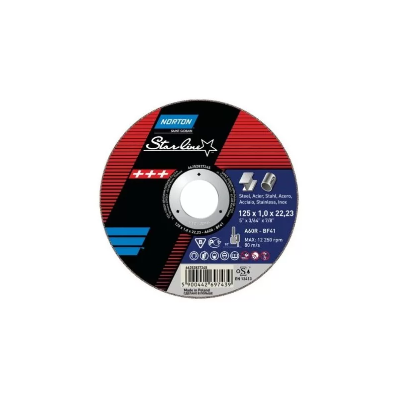 Tarcza do metalu Norton STARLINE 125 x 1,0 mm INOX 100 szt. + ściernica Norton Rapid 850595
