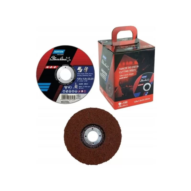 Tarcza do metalu Norton STARLINE 125 x 1,0 mm INOX 100 szt. + ściernica Norton Rapid 850595