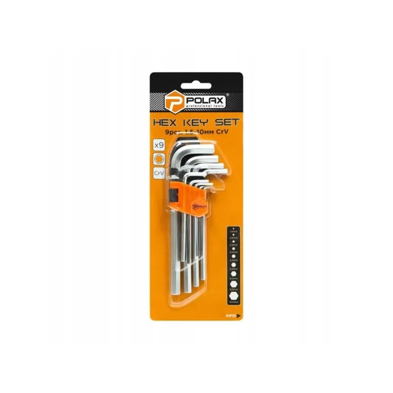 Klucze imbusowe HEX 1,5-10 mm CrV długie 9 szt. 25-006