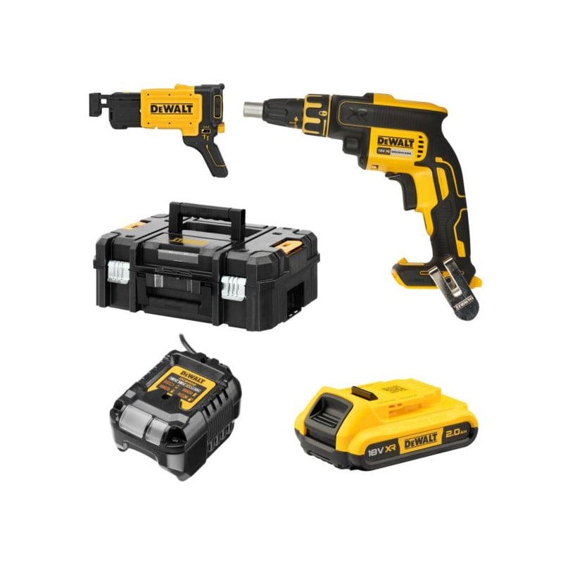 Akumulatorowa wkrętarka do płyt G-K DeWALT DCF620D1K XR 18V 1x2Ah BL 30Nm walizka z magazynkiem DCF6202