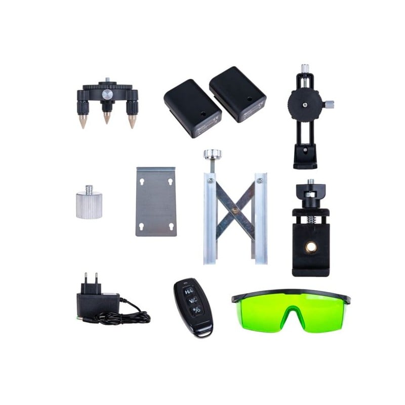 Laser krzyżowy GEKO G03307 zielony 40m 360° 4D 2x3,7V akcesoria torba