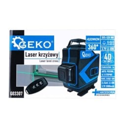 Laser krzyżowy GEKO G03307 zielony 40m 360° 4D 2x3,7V akcesoria torba