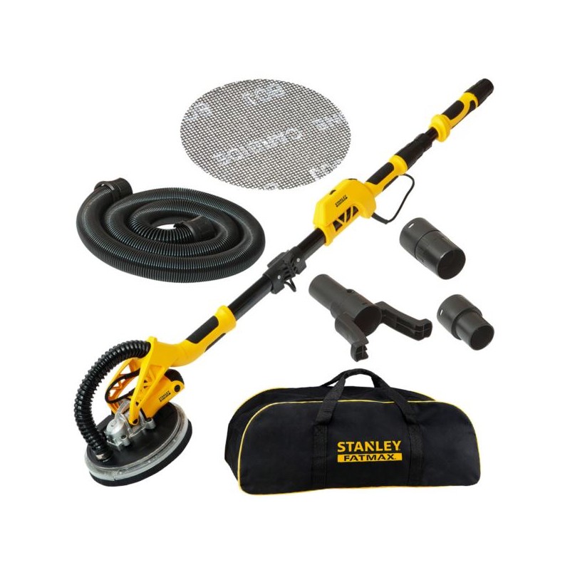 Szlifierka do gipsu ścian i sufitów Stanley FATMAX SFMEE500S 230V 750W 225mm zasięg 1,25-1,8m + zestaw 30 krążków z rzepem 225mm