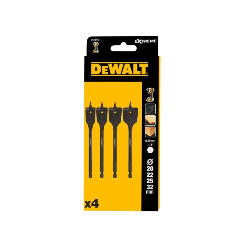 Wiertła do drewna łopatkowe DeWALT DT4797-QZ EXTREME HEX 1/4’’ 20-32mm 4 szt.