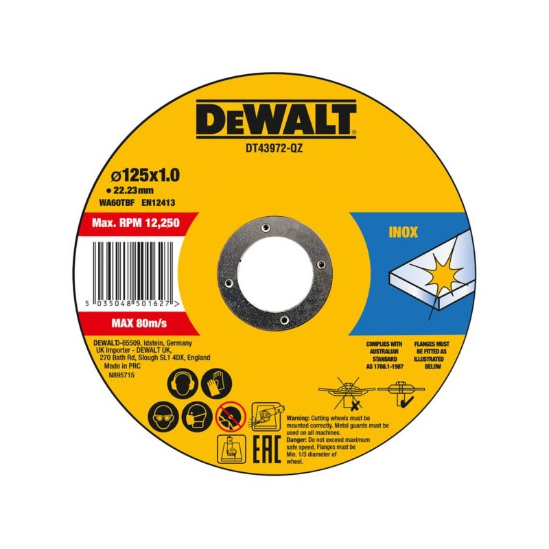 Tarcza do metalu stali INOX 125x1mm DeWALT DT43972