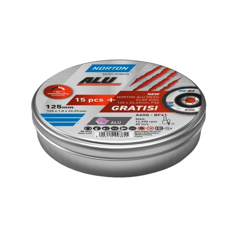 15 tarcza do aluminium 125x1mm Norton + lamelka