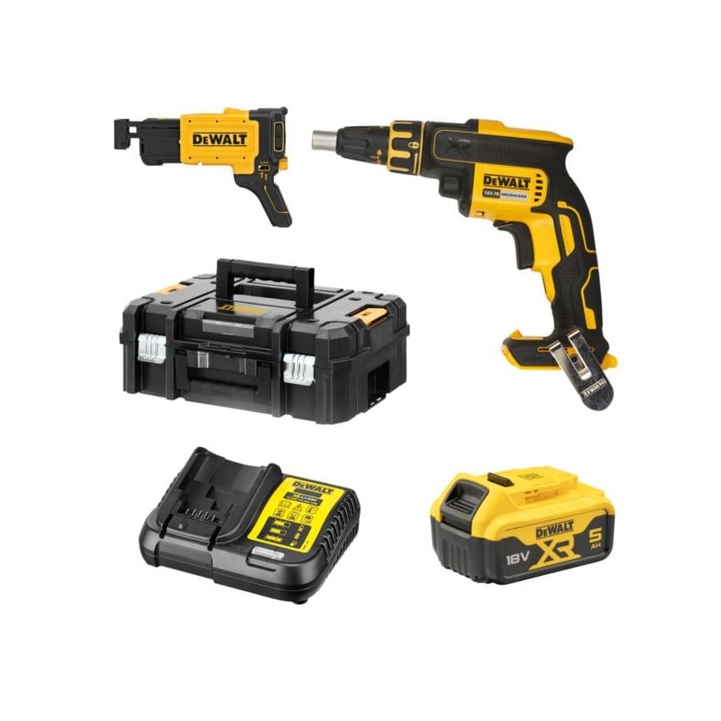 Akumulatorowa wkrętarka do płyt G-K DeWALT DCF620P1K XR 18V 1x5Ah BL 30Nm walizka z magazynkiem DCF6202