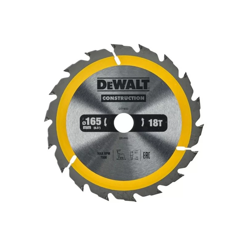 Piła tarczowa do drewna DeWALT DT1933 165x20mm 18T z widią