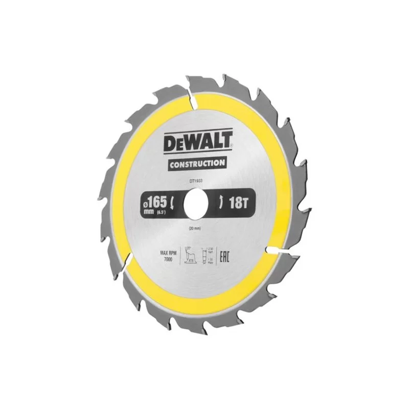 Piła tarczowa do drewna DeWALT DT1933 165x20mm 18T z widią