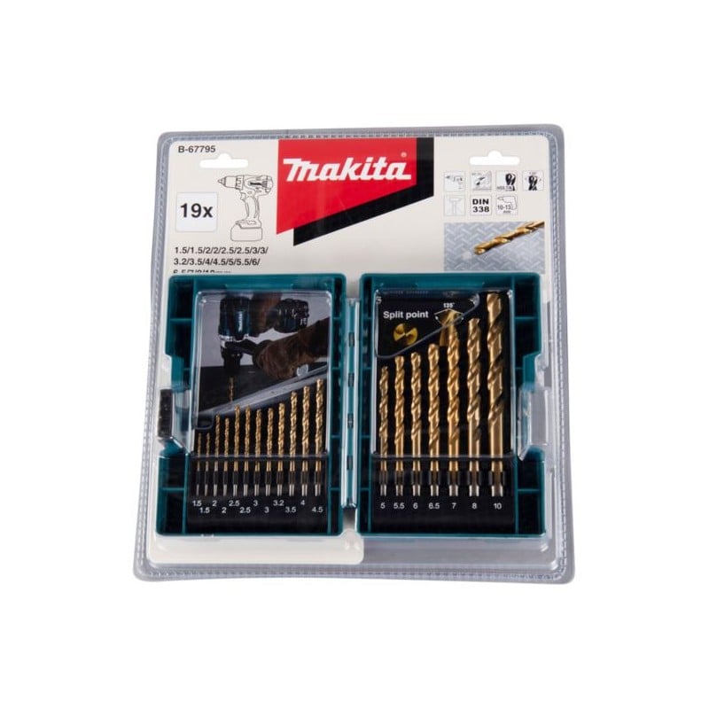 Zestaw wierteł do metalu Makita B-67795 HSS TIN 1,5-10mm 19 sztuk