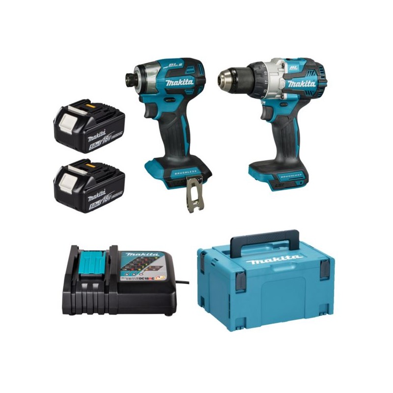 Zestaw COMBO Makita DLX2528TJ wkrętarka DHP489 i zakrętarka DTD173 + 2x Li-Ion LXT 18V 5Ah, ładowarka oraz walizka MakPac 3