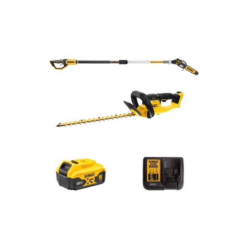 Zestaw COMBO DeWALT 2 narzędzi DCMPSH56KIT-QW: nożyce elektryczne DCMHT563 + pilarka łańcuchowa DCMPS567 + 1x5Ah i ładowarka