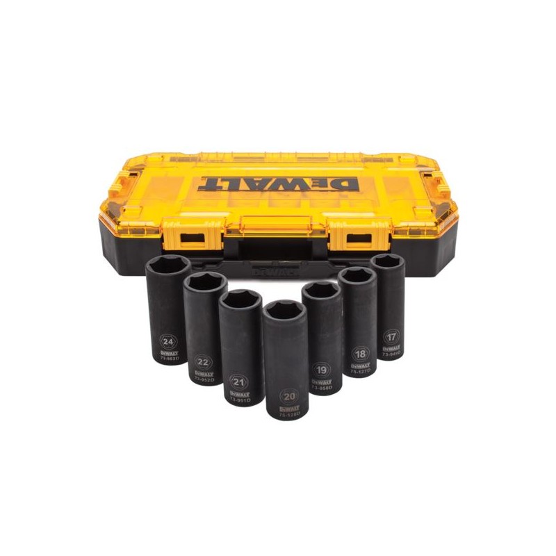 Klucz udarowy DeWALT DCF899P2 XR 18V 2x5Ah BL 950Nm 1/2'' + zestaw 7 nasadek udarowych DeWALT DWMT74737-0 rękawice walizka