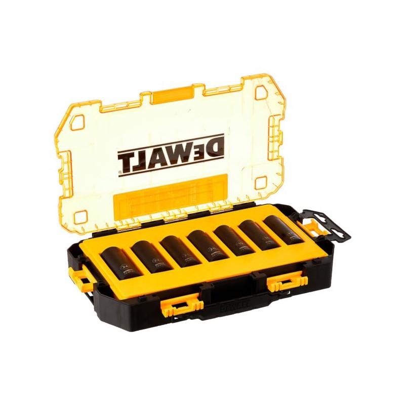 Klucz udarowy DeWALT DCF899P2 XR 18V 2x5Ah BL 950Nm 1/2'' + zestaw 7 nasadek udarowych DeWALT DWMT74737-0 rękawice walizka