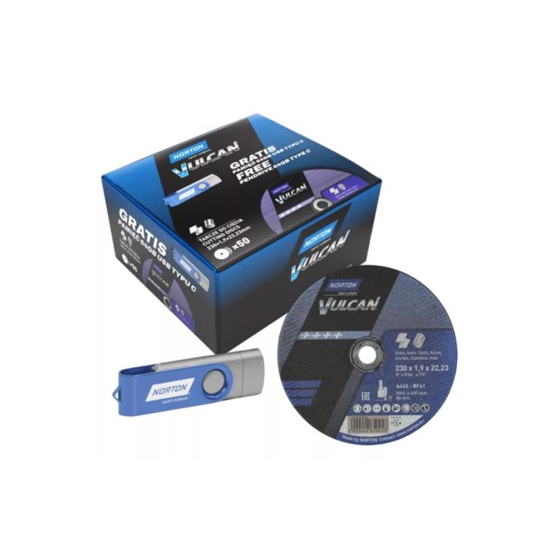 Tarcza do metalu 230x1,9 mm INOX Norton VULCAN 50szt + USB-C 66252850805