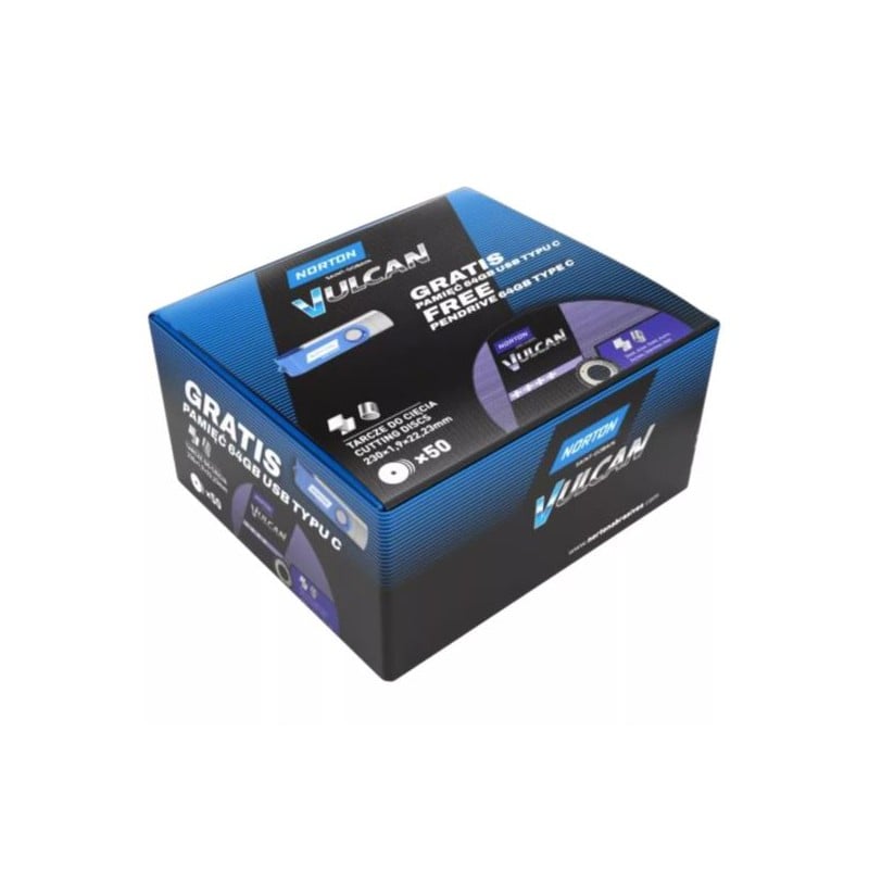 Tarcza do metalu 230x1,9 mm INOX Norton VULCAN 50szt + USB-C 66252850805