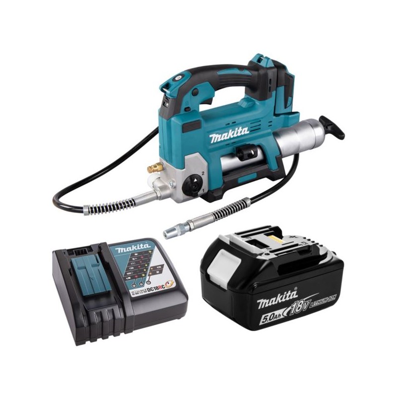 Smarownica akumulatorowa 18V body karton Makita DGP180Z + ładowarka + akumulator 1x5Ah BL1850B