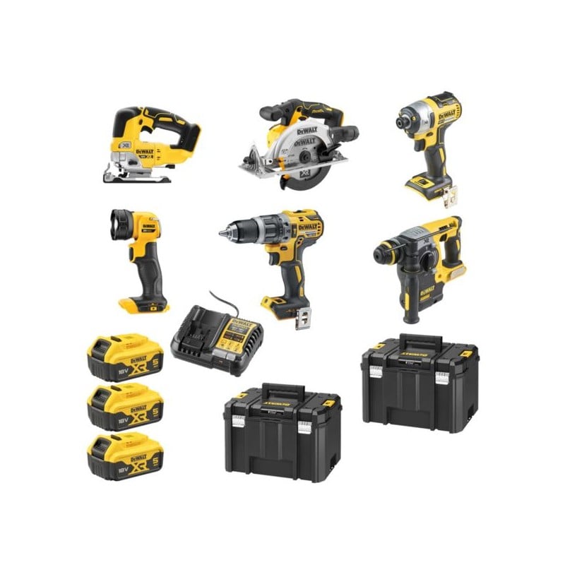 Zestaw COMBO DeWALT DCK690P3T: DCD796, DCF887, DCS565, DCH273, DCS334, DCL040 + 3x5Ah, ładowarka i 2xTSTAK VI