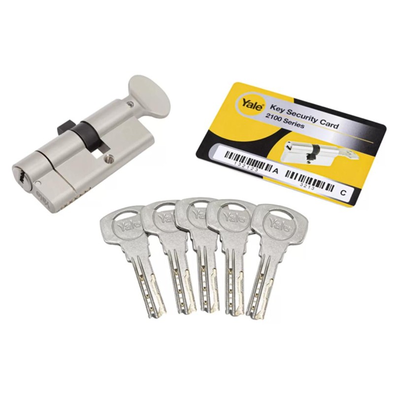 Wkładka z gałką Assa Abloy Yale 2100 35G/45, nikiel, Atest, klasa 6D