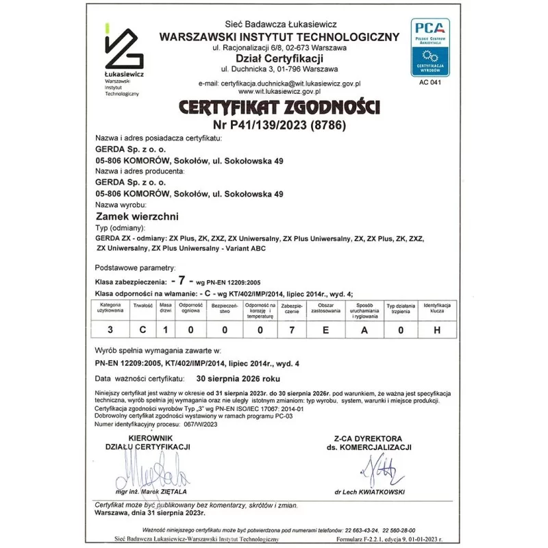 Zamek TYTAN ZX słoneczne złoto prawy GERDA