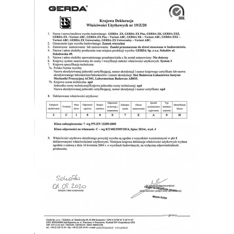 Zamek wierzchni TYTAN ZX biały GT8 kl. 85mm GERDA