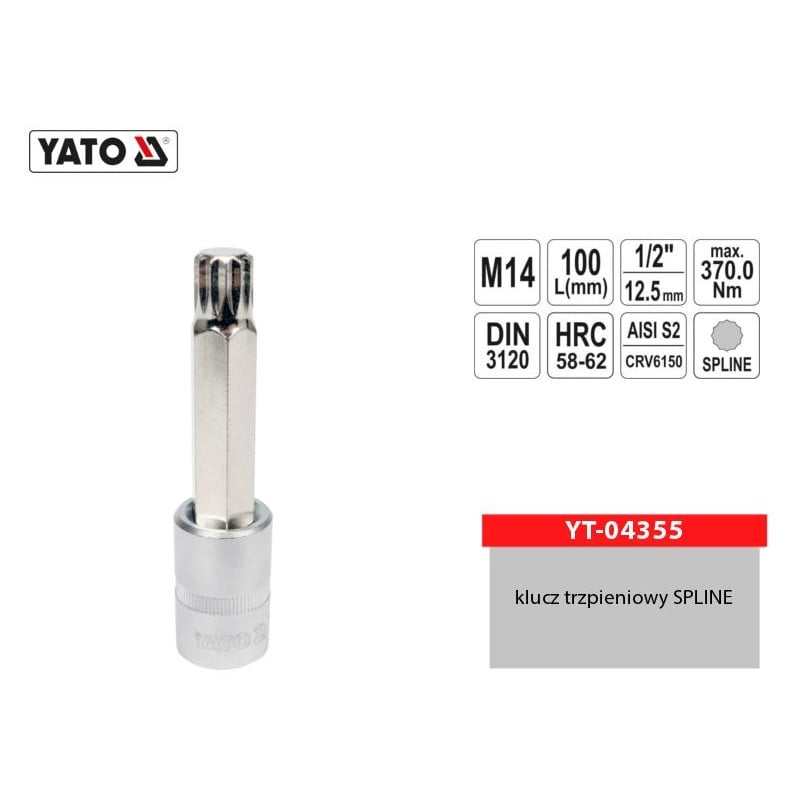 Klucz trzpieniowy YATO YT-04355 SPLINE 1/2'' M14 L-100mm