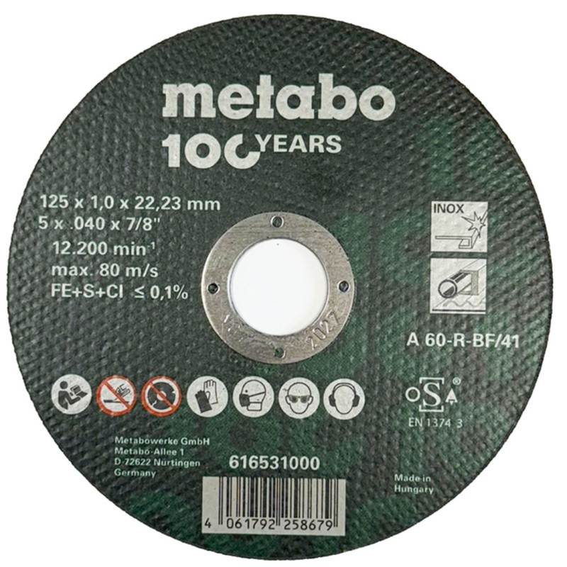 Tarcza do cięcia metalu Metabo 616399000 125x1mm INOX dysk 10szt.
