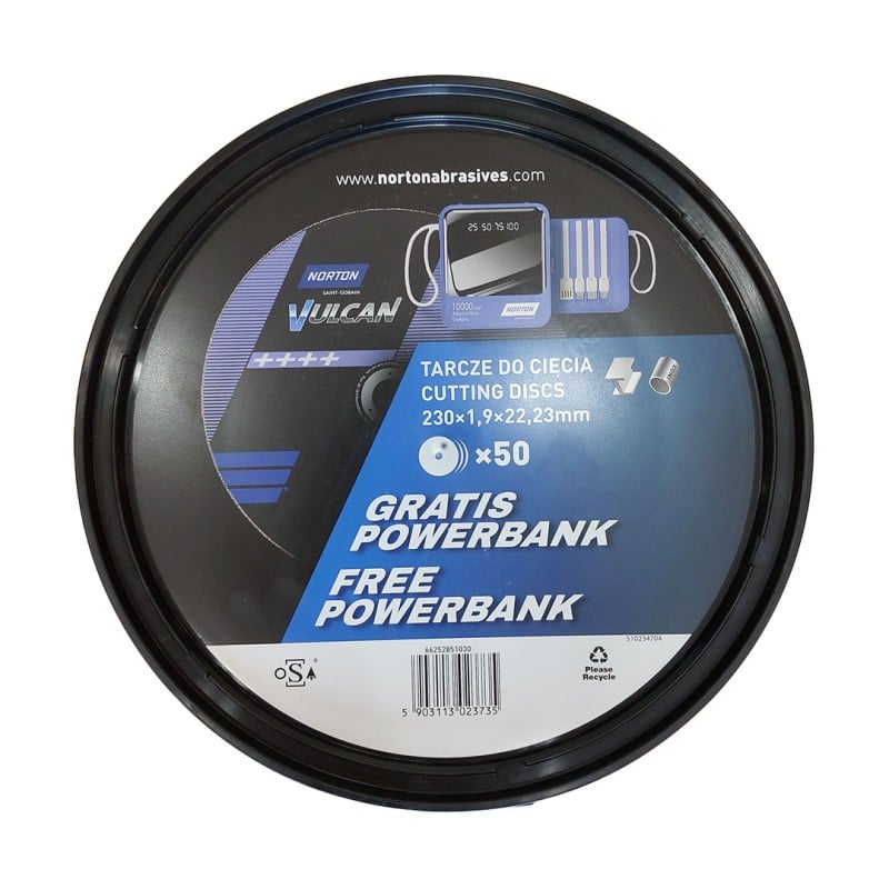 Tarcza do cięcia metalu NORTON VULCAN 230x1,9mm INOX 50szt.+ powerbank