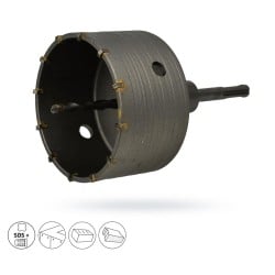Otwornica GEKO G40005 100mm SDS Plus z wiertłem prowadzącym i adapterem M22