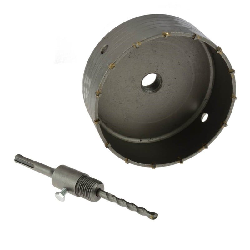 Otwornica GEKO G40010 150mm SDS Plus z wiertłem prowadzącym i adapterem M22