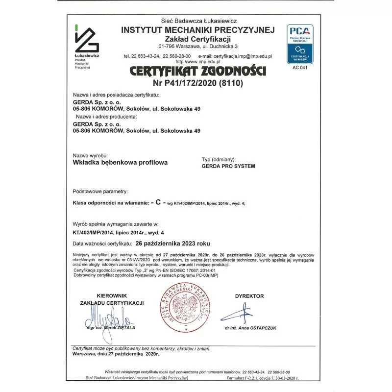 Wkładka GERDA 40/90 zębata atest C kl6.2 mosiądz