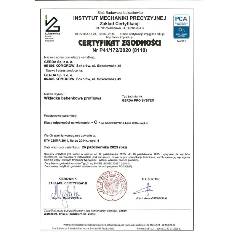 Wkładka GERDA 60/60 zębata atest C kl 6.2 nikiel