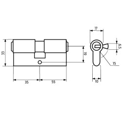 Wkładka bębenkowa do drzwi zamka GERDA WKE1 35/55mm mosiądz 3klucze