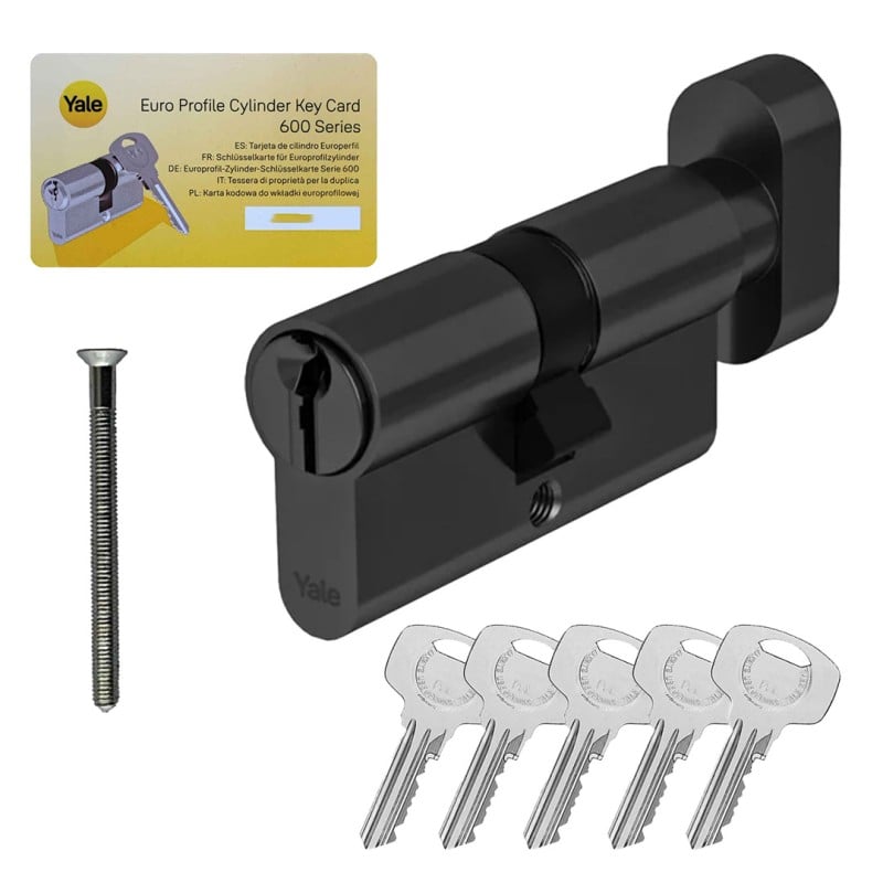 Wkładka z gałką Assa Abloy Yale Y600 85G/35 ATEST czarna kl6D 5 kluczy