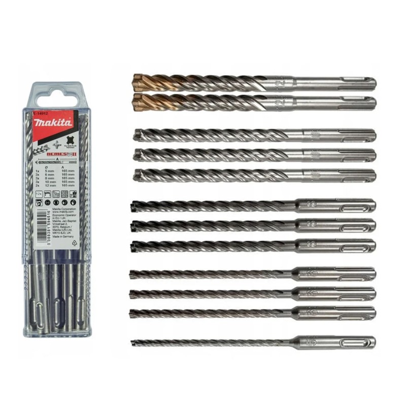 Zestaw wierteł udarowych Makita E-14912 Nemesis2 SDS+ 165mm 4-ostrza 4-spirale 12szt.