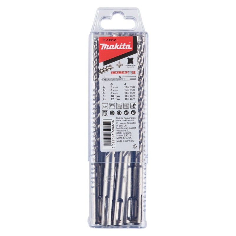 Zestaw wierteł udarowych Makita E-14912 Nemesis2 SDS+ 165mm 4-ostrza 4-spirale 12szt.