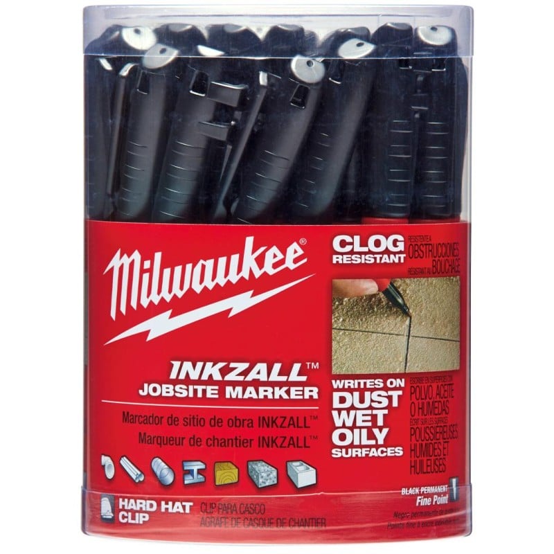 Marker budowlany Milwaukee 48223100 INKZALL 1mm wodoodporny czarny 36szt