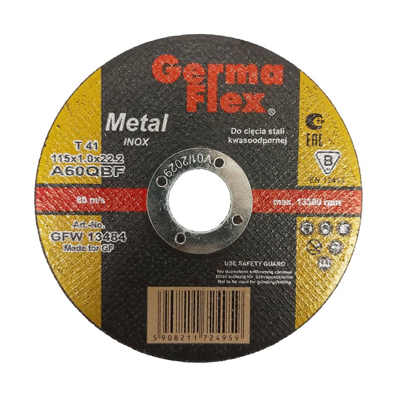 Tarcza do cięcia metalu Germa-Flex GFW13484 INOX 115x1,0mm T41A60QBF płaska