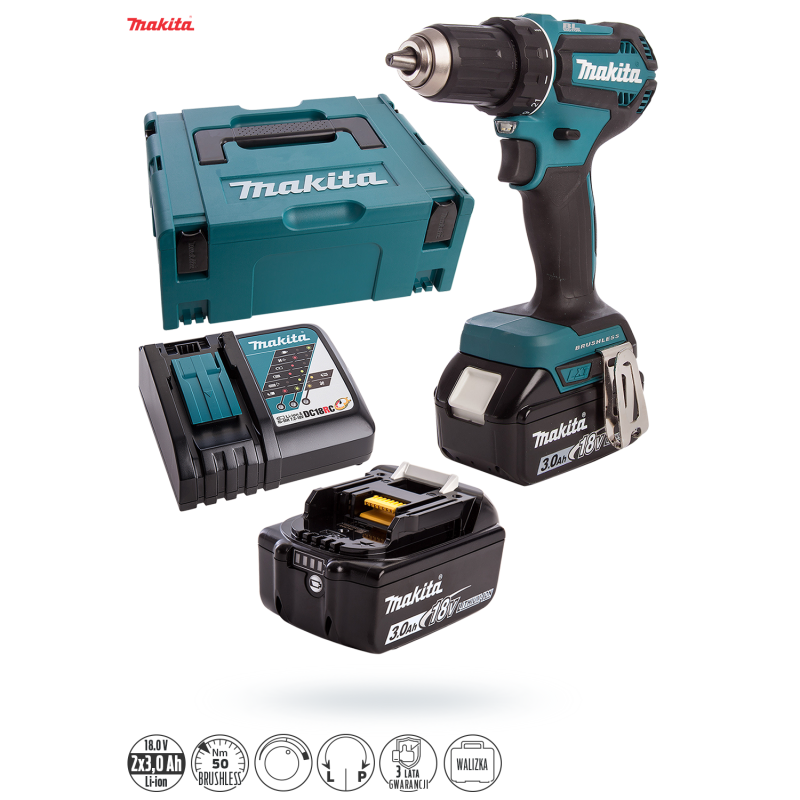 Wkrętarka Makita DDF485RFJ 18V 2x3Ah MAKPAC