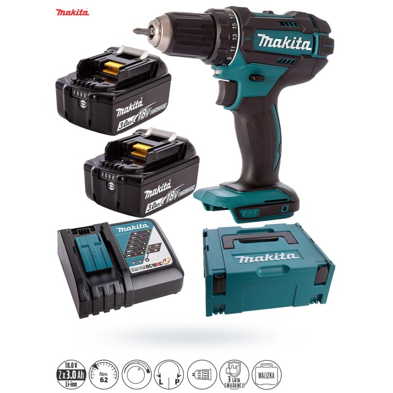 Wkrętarka MAKITA DDF482RFJ 18V 2x3,0Ah MAKPAC